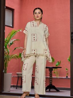 KAFTANIZE - Light Beige Color Heart Card Printed Co-Ord Set