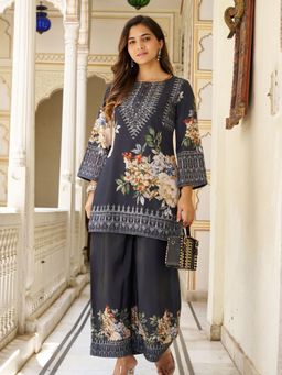 KAFTANIZE - Black Base Multicolour Floral Printed Co-Ord Set
