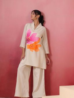 KAFTANIZE - White Color Floral Embroidered Co-Ord Set