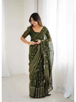 Anjaneya Sarees - Green Woven Designer Saree with Unstitched Blouse