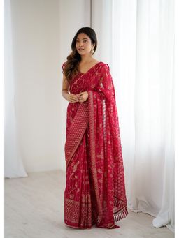 Anjaneya Sarees - Pink Woven Designer Saree with Unstitched Blouse