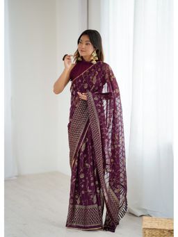 Anjaneya Sarees - Purple Woven Designer Saree with Unstitched Blouse