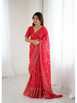 Anjaneya Sarees - Red Woven Designer Saree with Unstitched Blouse