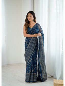 Anjaneya Sarees - Teal Woven Designer Saree with Unstitched Blouse