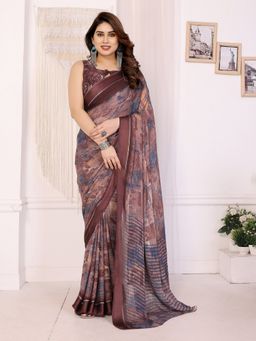 Anjaneya Sarees - Blue Abstract Printed Designer Saree with Unstitched Blouse