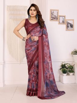 Anjaneya Sarees - Maroon Abstract Printed Designer Saree with Unstitched Blouse