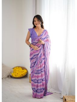 Anjaneya Sarees - Purple Printed Designer Saree with Unstitched Blouse