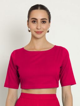 Thevasa - Women Boat Neck Pink Stitched Blouse