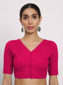 Thevasa - Women V-Neck Pink Stitched Blouse