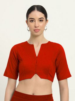 Thevasa - Women Round Neck Red Stitched Blouse