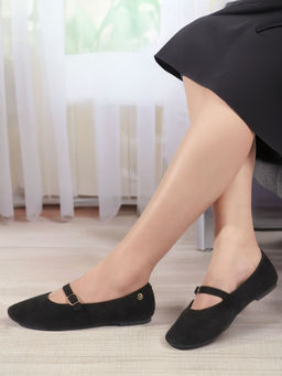 ELLE - Black Women's Comfortable Buckled Mary Jane Ballerina
