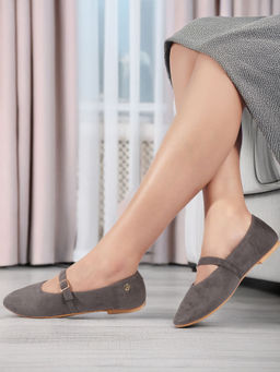 ELLE - Grey Women's Comfortable Buckled Mary Jane Ballerina