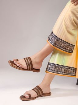 ELLE - Copper Women's Embellished Toe-Ring Flats