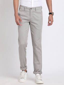 Turtle - Men Cotton Stretch Textured Super Slim Fit Grey Melange Casual Trouser