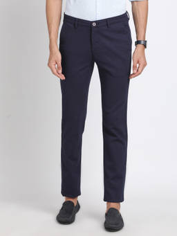 Turtle - Men Cotton Stretch Solid Super Slim Fit Navy Blue Casual Trouser