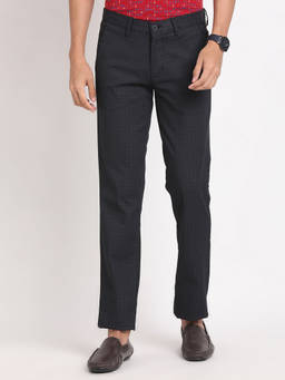 Turtle - Men Cotton Stretch Checkered Super Slim Fit Grey Casual Trouser