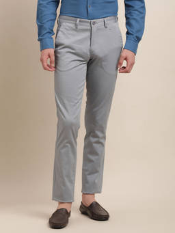 Turtle - Men Cotton Stretch Textured Super Slim Fit Grey Casual Trouser
