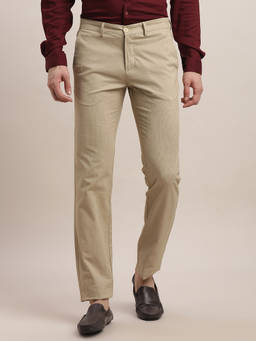 Turtle - Men Cotton Stretch Textured Slim Fit Khaki Casual Trouser