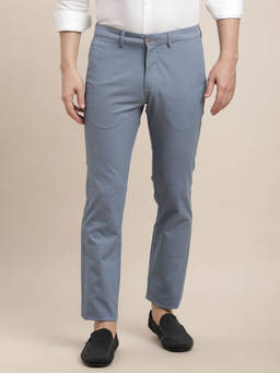 Turtle - Men Cotton Stretch Textured Slim Fit Stellar Blue Casual Trouser