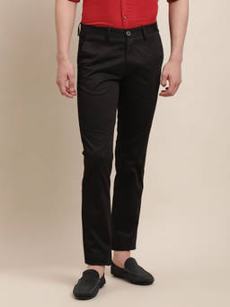Turtle - Men Cotton Stretch Solid Slim Fit Black Casual Trouser