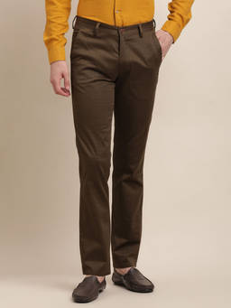 Turtle - Men Cotton Stretch Checks Super Slim Fit Dark Brown Casual Trouser