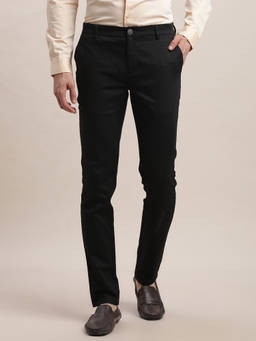 Turtle - Men Cotton Stretch Solid Slim Fit Black Grey Casual Trouser