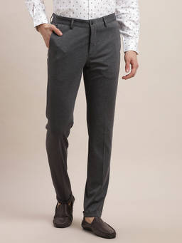 Turtle - Men Knitted Textured Super Slim Fit Grey Party Trouser