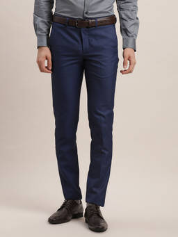 Turtle - Men Poly Viscose Stretch Dobby Textured Super Slim Fit Blue Formal Trouser