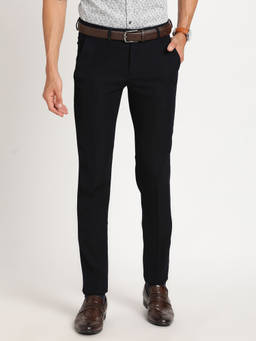 Turtle - Men Poly Viscose Stretch Solid Slim Fit Navy Blue Party Trouser