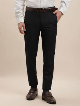 Turtle - Men Cotton Viscose Solid Slim Fit Navy Blue Formal Trouser