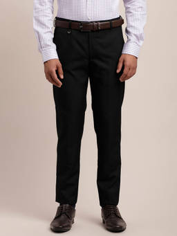 Turtle - Men Cotton Viscose Self Design Regular Fit Black Formal Trouser