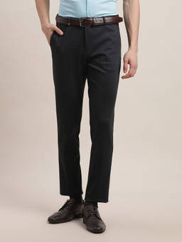 Turtle - Men Cotton Stretch Checkered Slim Fit Black Formal Trouser