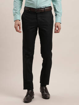 Turtle - Men Cotton Linen Solid Slim Fit Black Formal Trouser