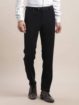 Turtle - Men Polyester Solid Slim Fit Navy Blue Party Trouser