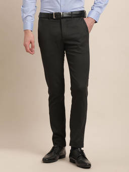 Turtle - Men Poly Viscose Stretch Textured Super Slim Fit Black Formal Trouser