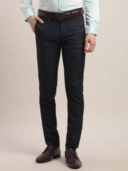 Turtle - Men Poly Viscose Solid Super Slim Fit Navy Blue Formal Trouser