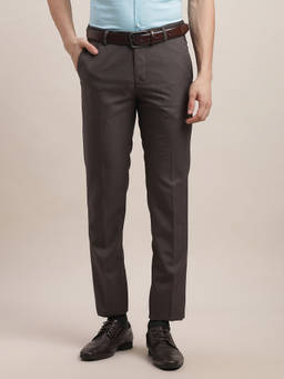 Turtle - Men Poly Viscose Solid Slim Fit Brown Formal Trouser