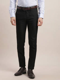 Turtle - Men Poly Viscose Stretch Solid Super Slim Fit Black Formal Trouser