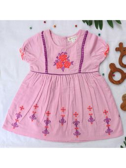 Yellow Rabbit - Rose Pink Cross Stitch Dress
