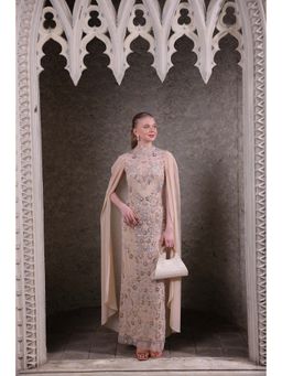 Edition II - Nude Hand-Embellished Cape Dress