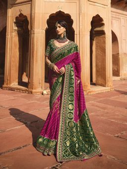 Odette - Womens Pink Dola Silk Saree with Unstitched Blouse