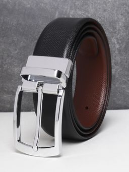 Teakwood - Men Black And Brown Textured Reversible Leather Belt