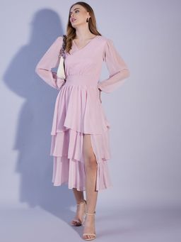 Freehand - Women Pink Solid Tiered Dress