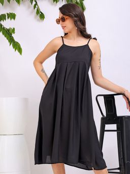 Freehand - Women Black Solid Pleated Dress