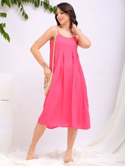Freehand - Women Pink Solid Pleated Dress