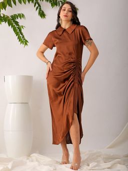 Freehand - Women Brown Solid Asymmetric Dress