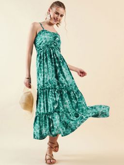 Freehand - Women Green Marble Print Midi Dress