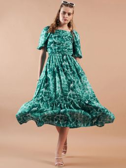 Freehand - Women Green Marble Print Maxi Dress