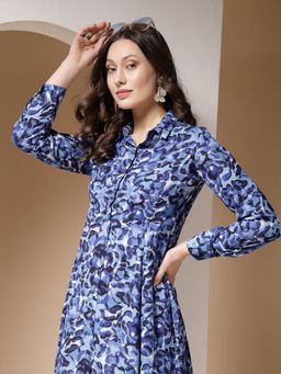 Freehand - Women Blue Abstract Print Shirt Dress