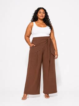 Backup Studio - Brown Draped Wide-Leg Pants